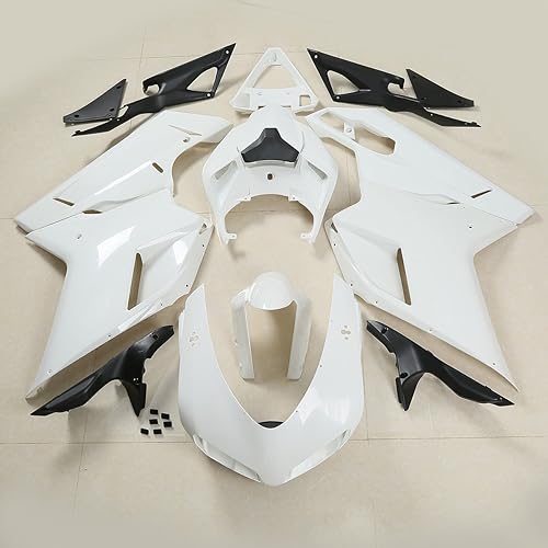 XMT-MOTO Kit de carenado de plástico ABS para Ducati 848 1098 1198 2007 2008 2009 2010 2011 2012 (blanco sin pintar 1 juego) + parabrisas