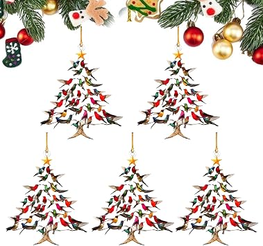 Hummingbird Christmas Ornament, 5PCS Colorful Stacked Hummingbirds Tree Decor, Upgrade Winter Hummingbird Ornament for Christmas Tree Home Decoration for Bird Lovers