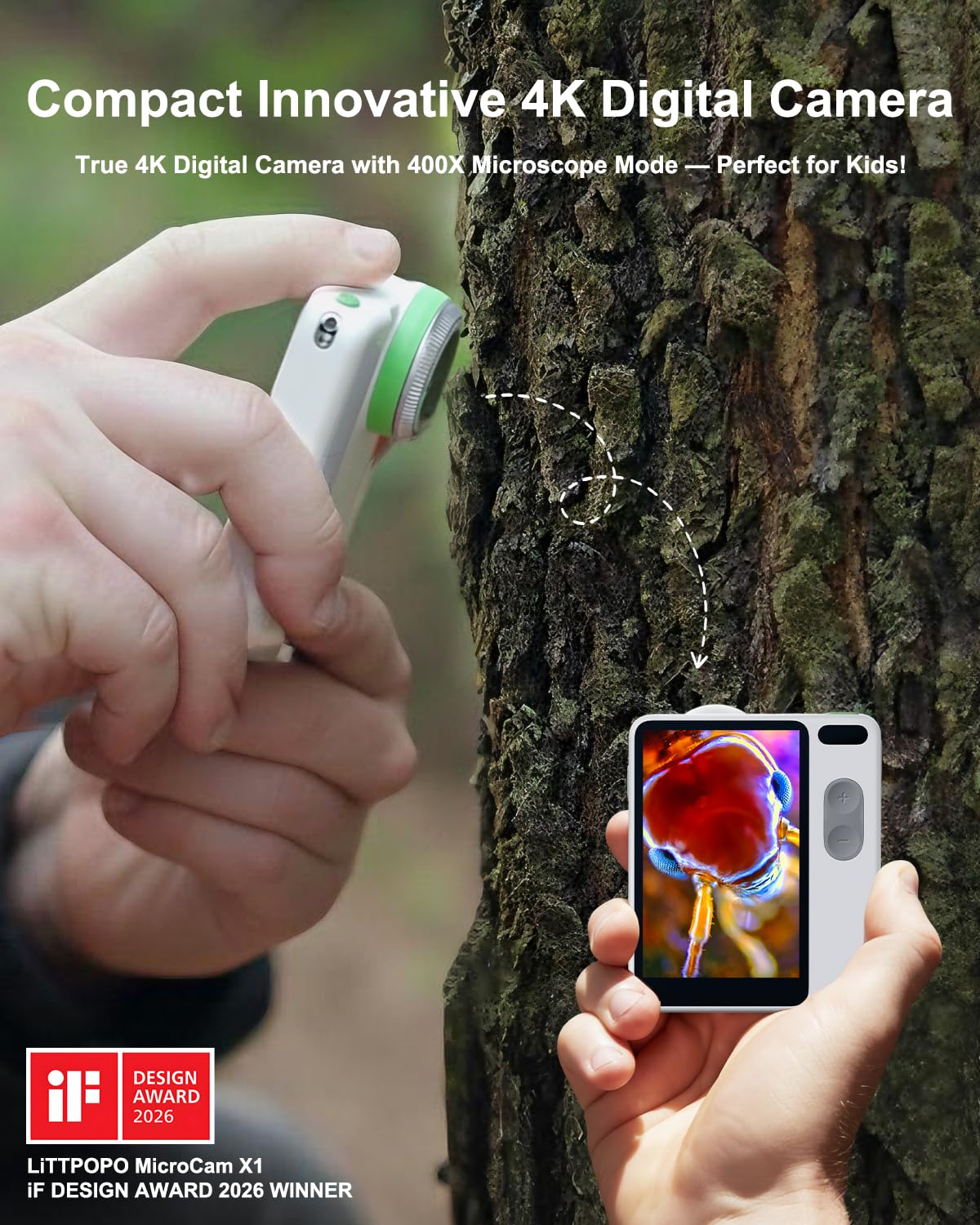 MicroCam X1 4K Fotocamera Digitale con Microscopio 400X, Filmati True 4K, Autofocus, Touchscreen LCD da 3,5 Pollici | Fotocamere Point-and-Shoot Portatili per Fotografia | Regalo Perfetto per