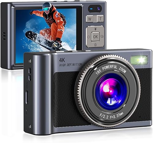 Forc Cámara digital, cámara de fotos 4K con tarjeta de 64 GB, video antivibraciones con zoom 18X, cámara vintage para camping, viajes, vlogging y