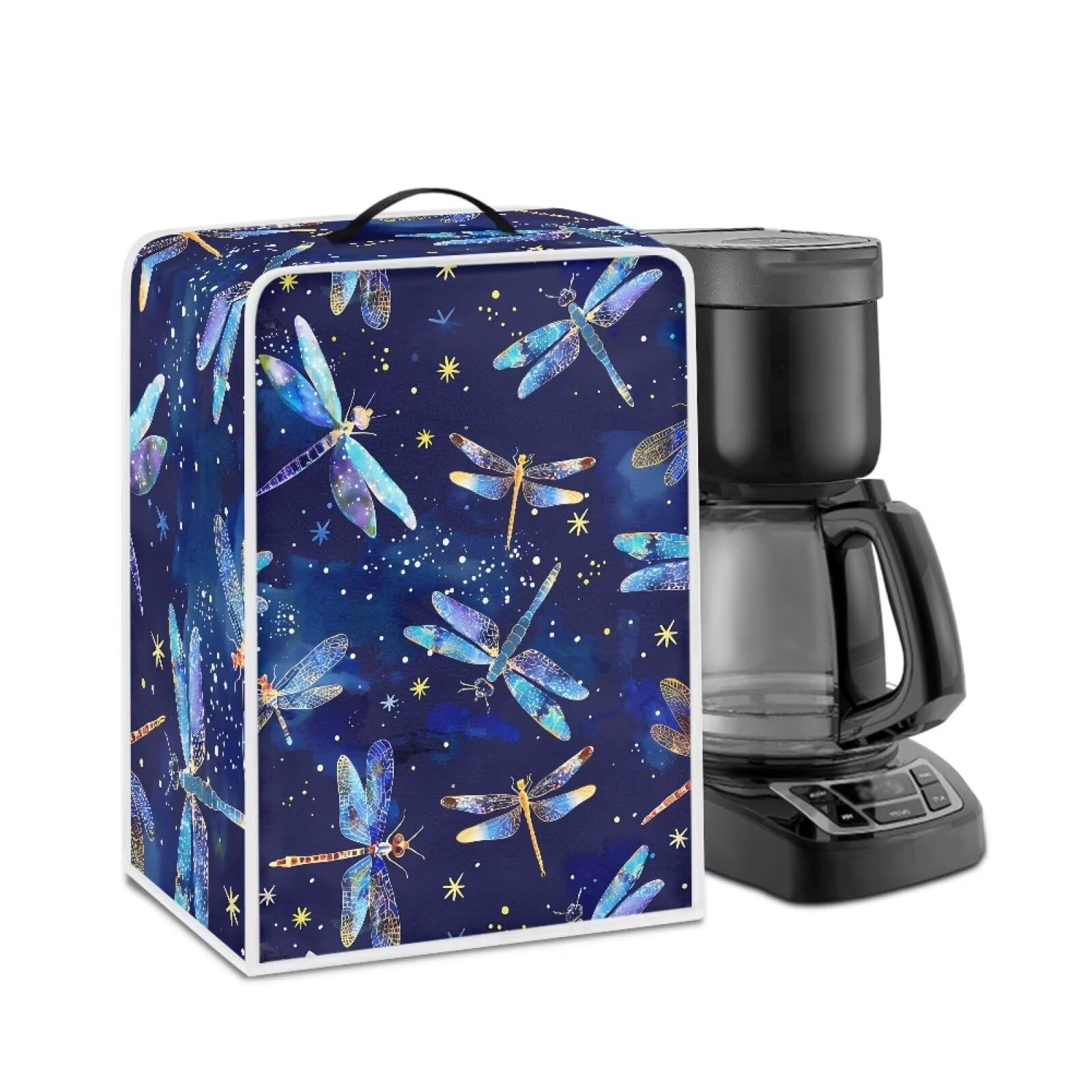 Blue Dragonfly Coffee Maker and Protector Covers with Top Handle - Dust Resistant for Small Kitchen Appliance Decor