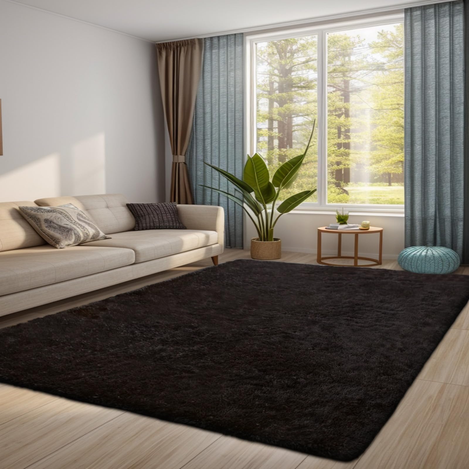 QUINZI Tappeto per soggiorno e camera da letto, morbido, morbido, antiscivolo, lavabile, (nero, 80 x 160 cm)