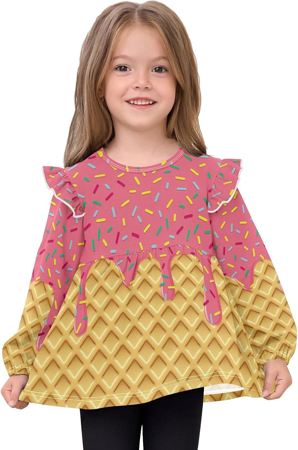 visesunny Toddler Clothes for Girls Pink Waffle Candy Long Sleeve Fall Shirts Cotton Top with Ruffle Collar