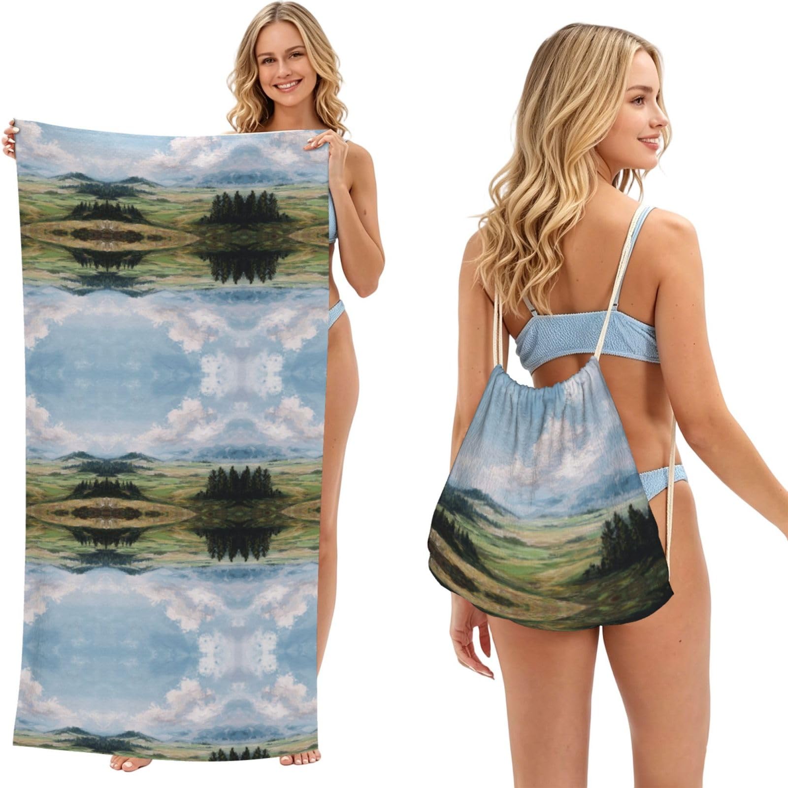 EZDLOWVBA Landscape Print Beach Towel Backpack 2 In 1 Summer Large Lightweight Beach Towel - Multifunctional Ship Pattern Towel Bag For Storage,Sport