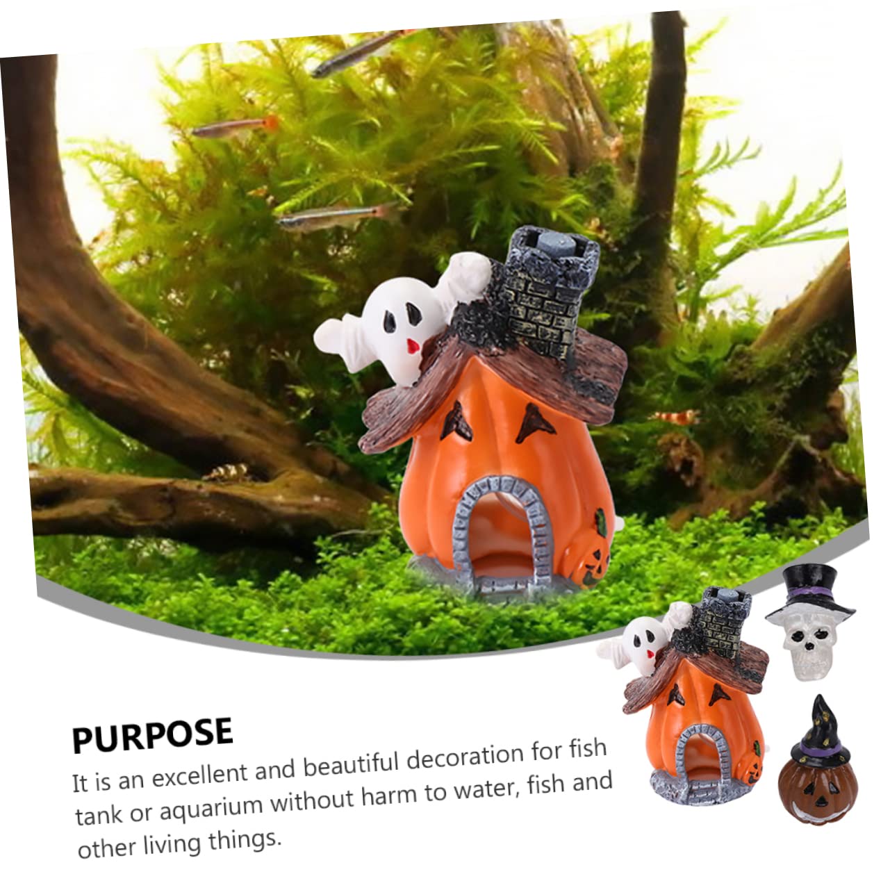 2 Ensembles Décoration Aquarium Halloween De Résine Ornements Festifs pour Poissons Aménagements Maison Crâne 3 Pièces * 2