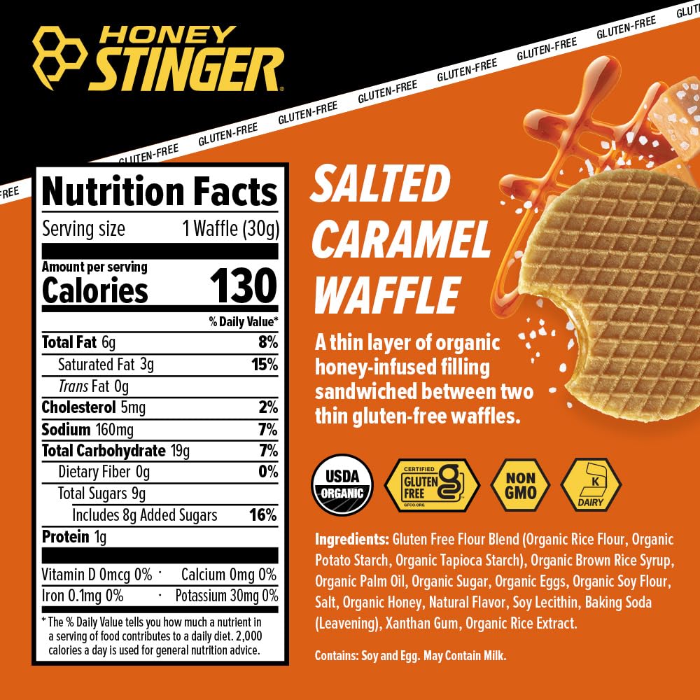 Honey Stinger Organic Gluten Free Salted Caramel Waffle, Energy Stroopwafel for Exercise, Endurance and Performance, Sports Nutrition for Home & Gym, Pre & Post Workout, 16.96 Ounces (Pack of 16) — Amazon image 2