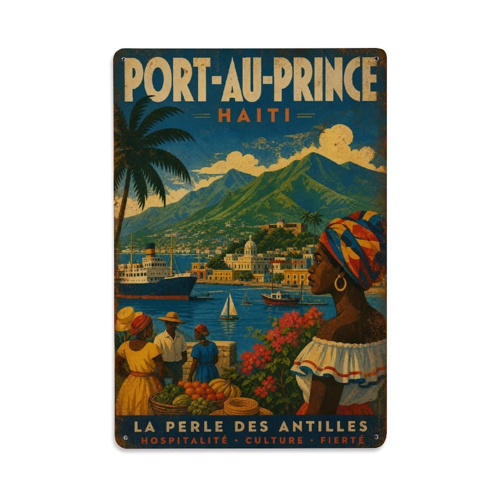 Gead 8X12inch Style Vintage Travel Haiti Port Prince Metal Tin Sign