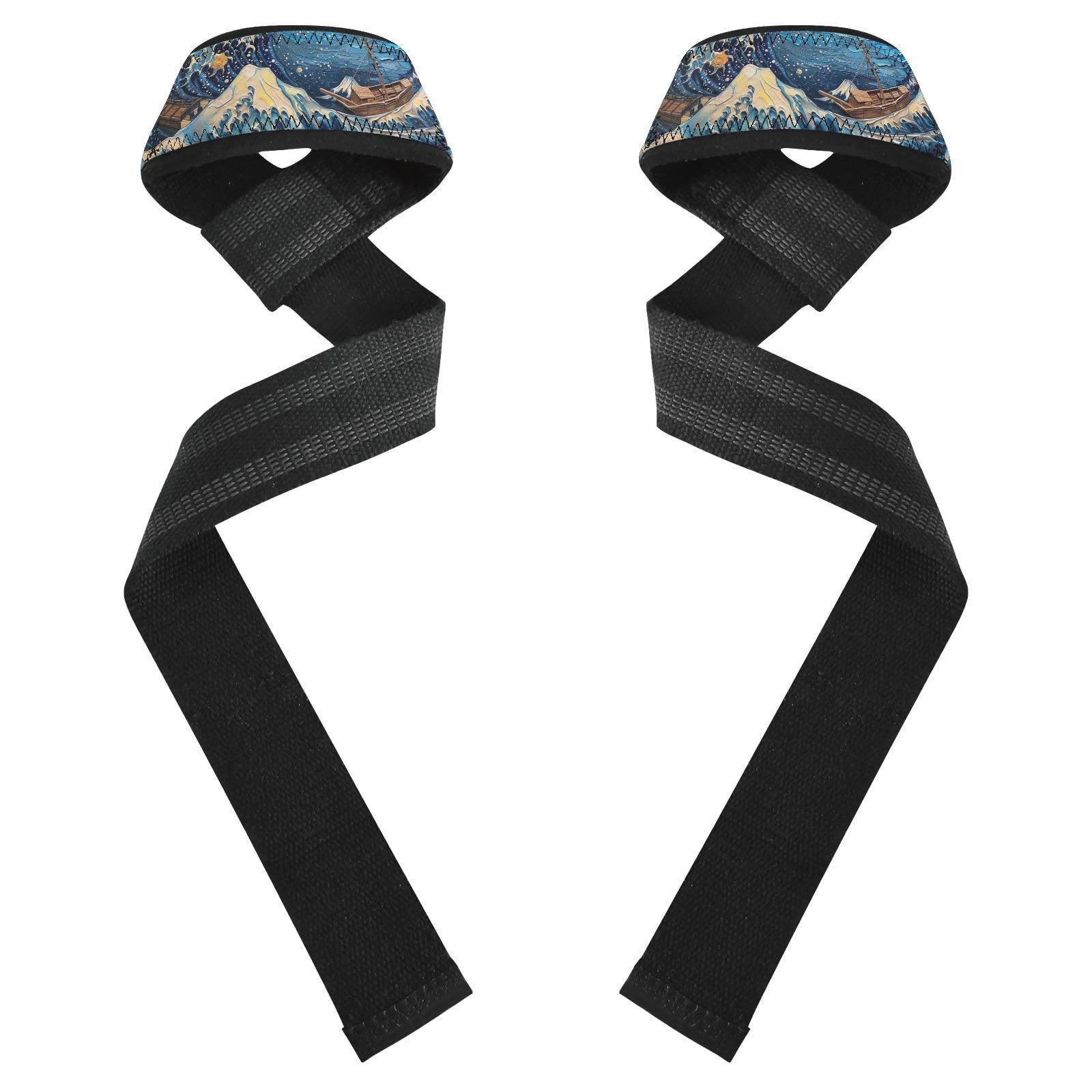 Nander Beautiful Wave Starry Sky Wrist Straps for Weightlifting,Lifting Straps with Neoprene Cushioned Wrist Padded and Anti-Skid Silicone for Strength Training,Bodybuilding,Deadlifting