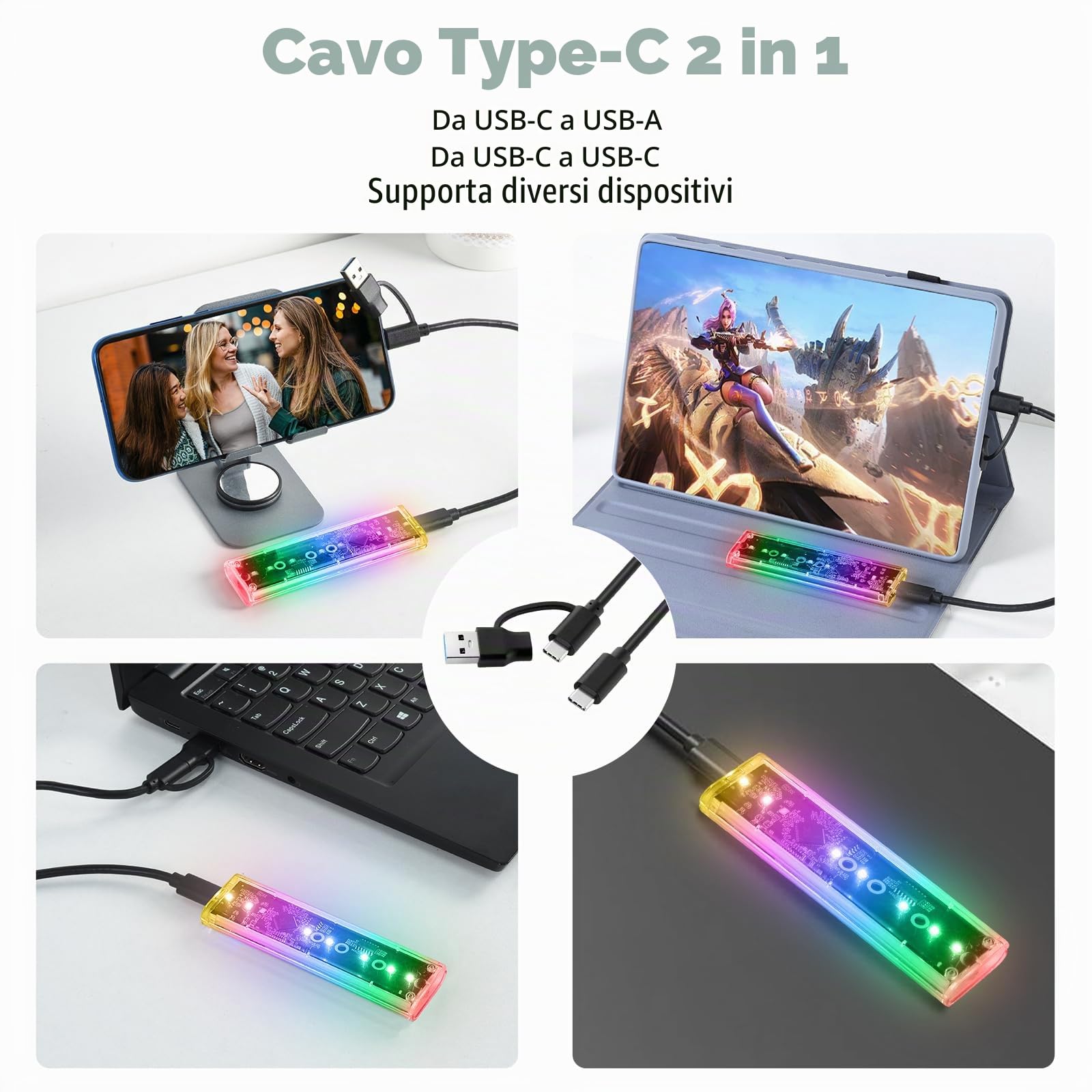 ELUTENG Case SSD M.2 NVMe USB 3.1 10Gbps Adattatore SSD M2 NVMe Senza Attrezzi Esterno Adattatore NVMe per PCIe M-Key SSD 2230/2242/2260/2280 Supporto UASP & Trim con Cavi USB C a C/A (Transaprent)