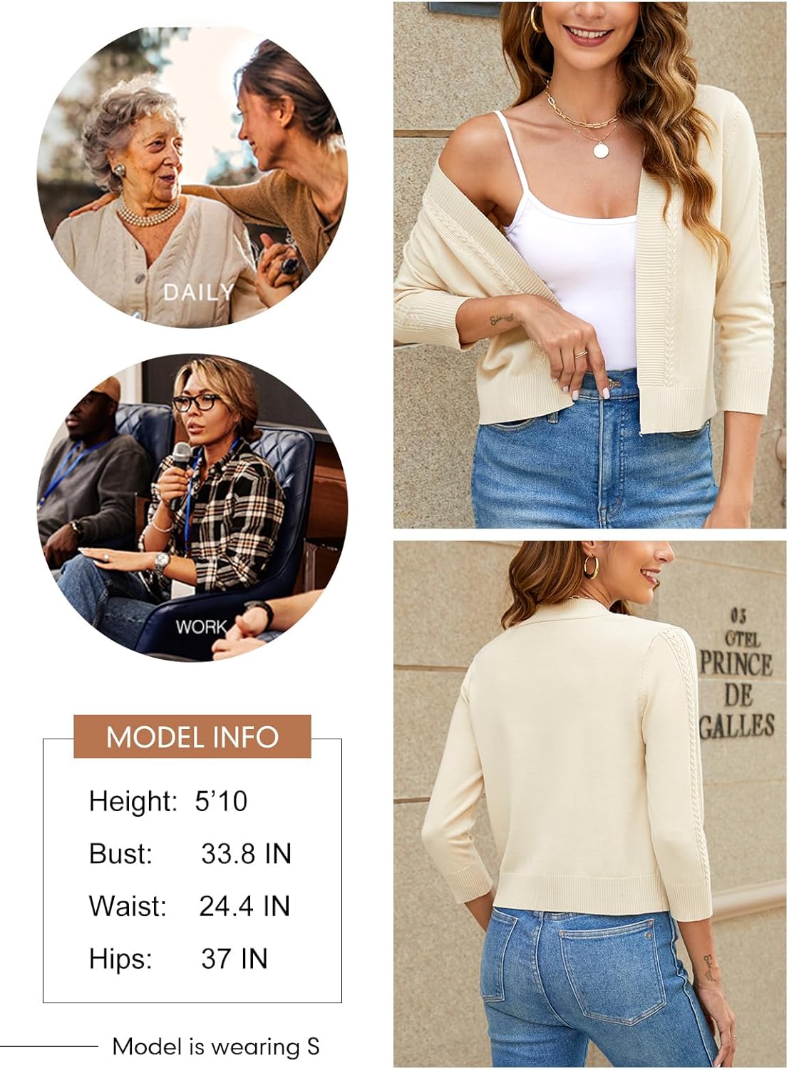 Women's Cropped Cardigan Sweater 3/4 Sleeve Open Front Bolero Shrug Sweaters Soft Cotton Knit Jacket Top - Image 6