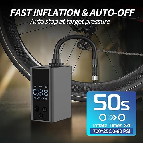 Miniatura 4 de Mini bomba de bicicleta con manómetro, bomba eléctrica de bicicleta de 120 PSI, bomba de aire recargable para bicicleta portátil, parada automática