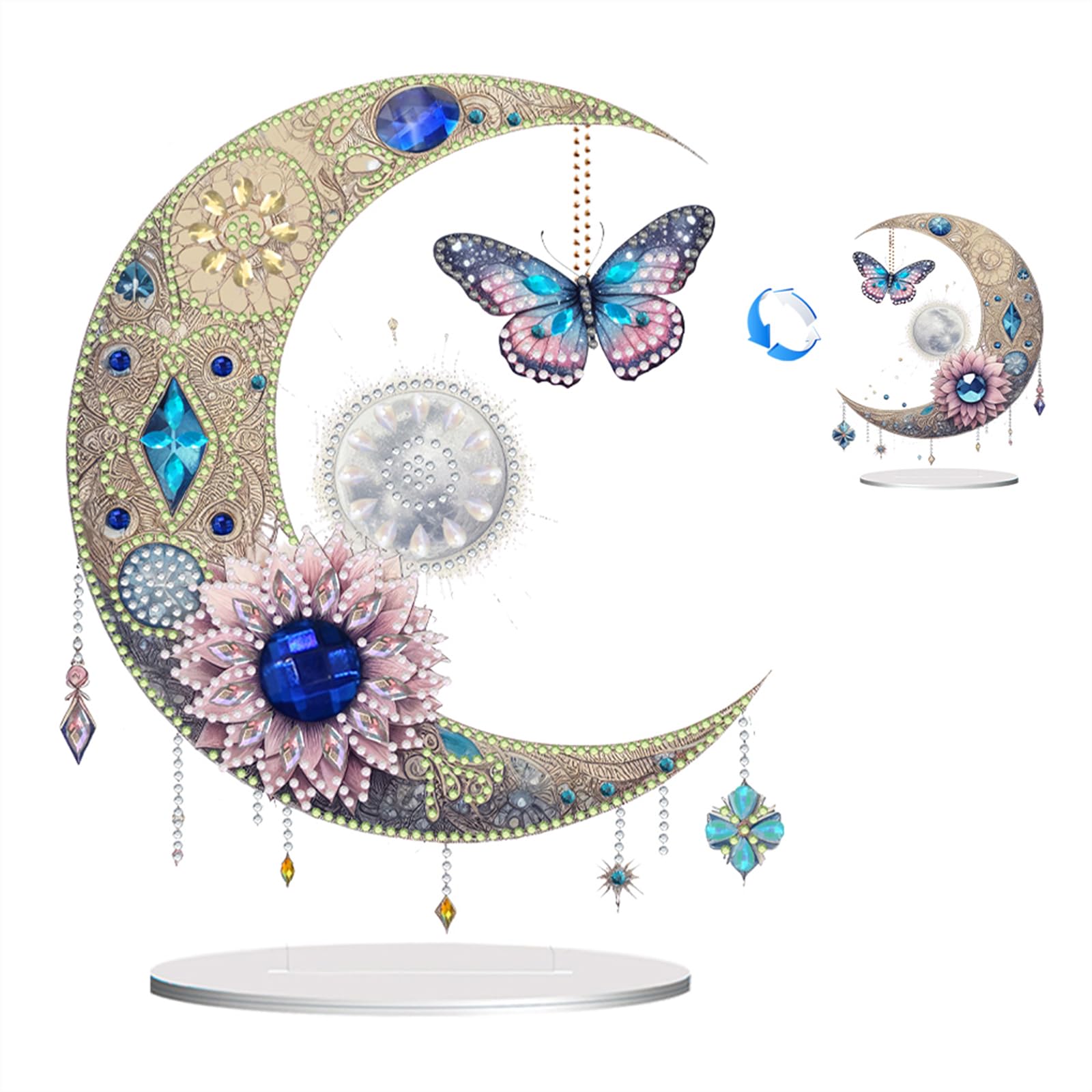 Kobona Kj0195 Acrylic Special Shape Moon Butterfly Diamond Painting Desktop Ornaments Kit 5D Diy Diamond Art Tabletop Decorations For Home Office Decor (Kj0195)