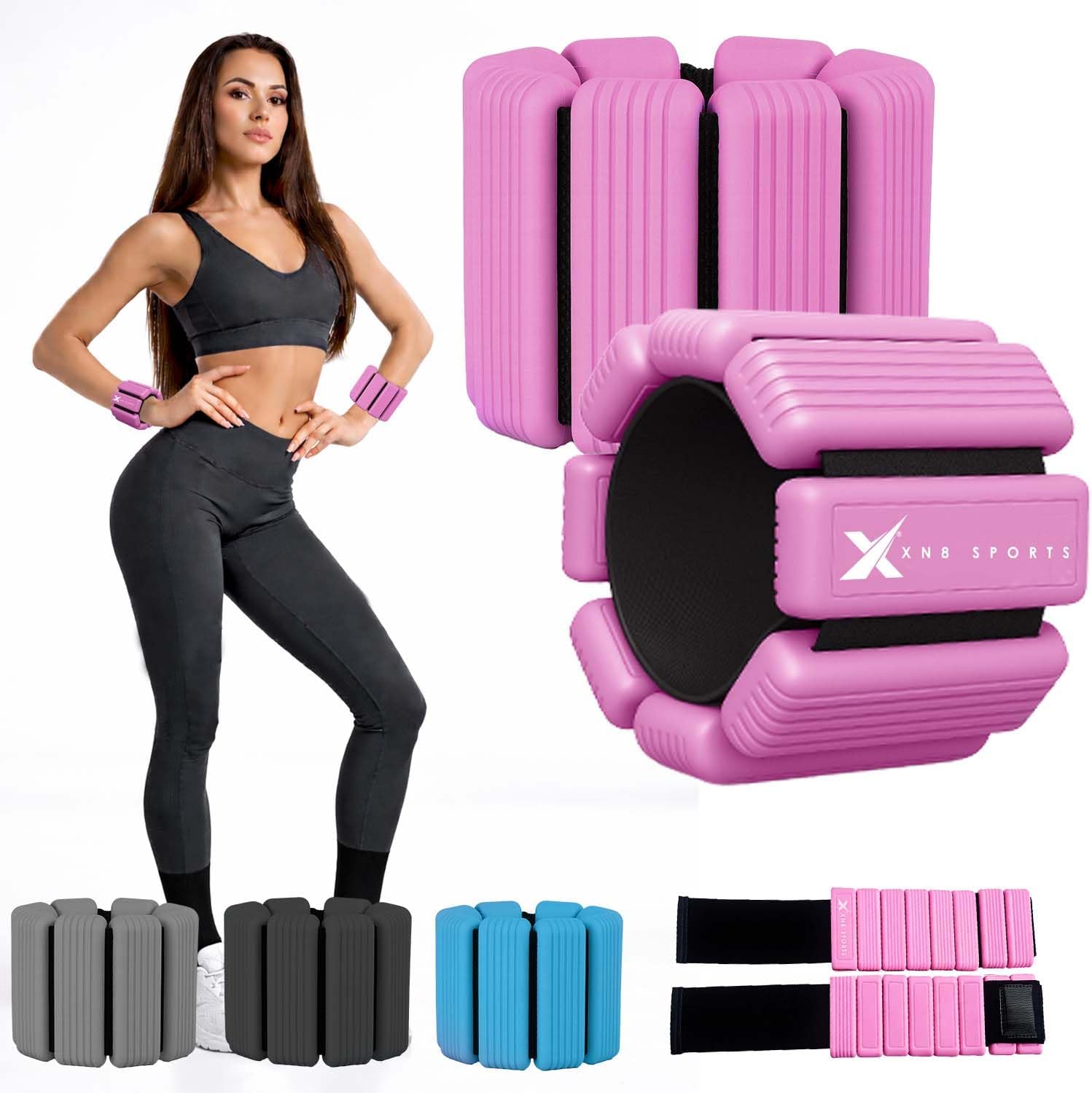 Xn8 Adjustable Ankle Weights 0.25, 0.5kg Pairs – Silicone Wrist & Ankle Weights for Walking, Running, Yoga, Pilates, Gym and Home Workouts - Wearable Weight Bracelets for Dance, Cardio & Aerobics