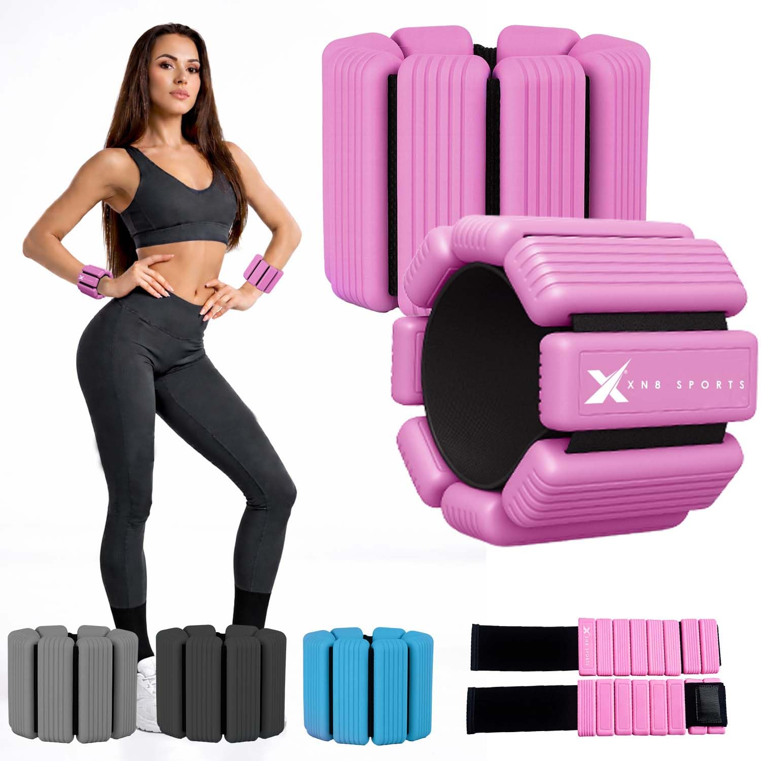 Xn8 Adjustable Ankle Weights 0.25, 0.5kg Pairs – Silicone Wrist & Ankle Weights for Walking, Running, Yoga, Pilates, Gym and Home Workouts - Wearable Weight Bracelets for Dance, Cardio & Aerobics