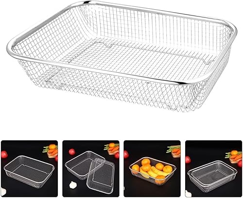 Miniatura 4 de BESTonZON Escurridor de mesa cuadrado rectangular para comida casera multifunción bandeja de enjuague de acero para verduras cuenca del hogar
