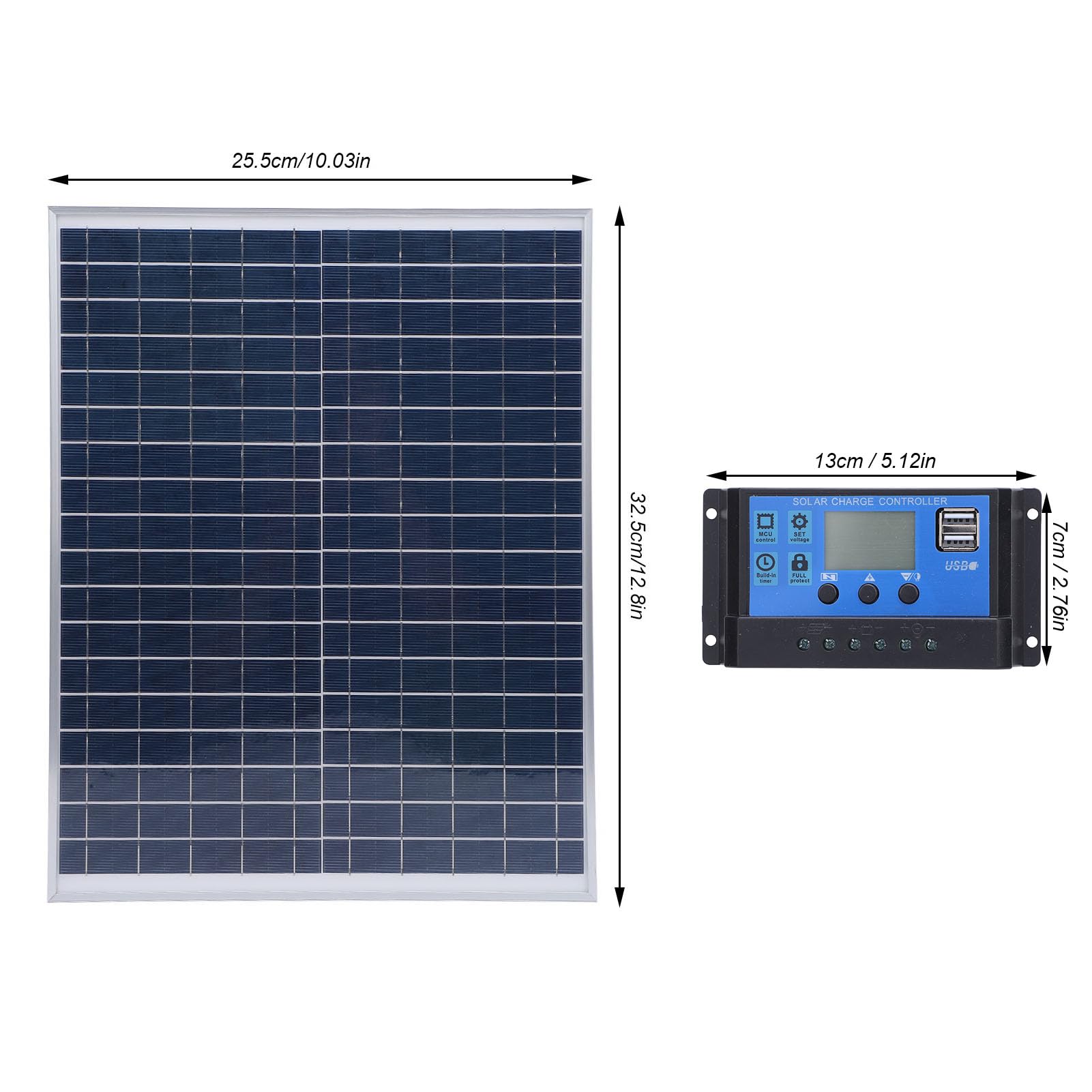 Naroote Panel Solar de 20 Vatios, Cargador de Alta Eficiencia para BateríA de Granja de Techo Marino de RV, Cargador de BateríA Portátil A Prueba de Agua con Controlador de 60 A, Ideal para Fuera de