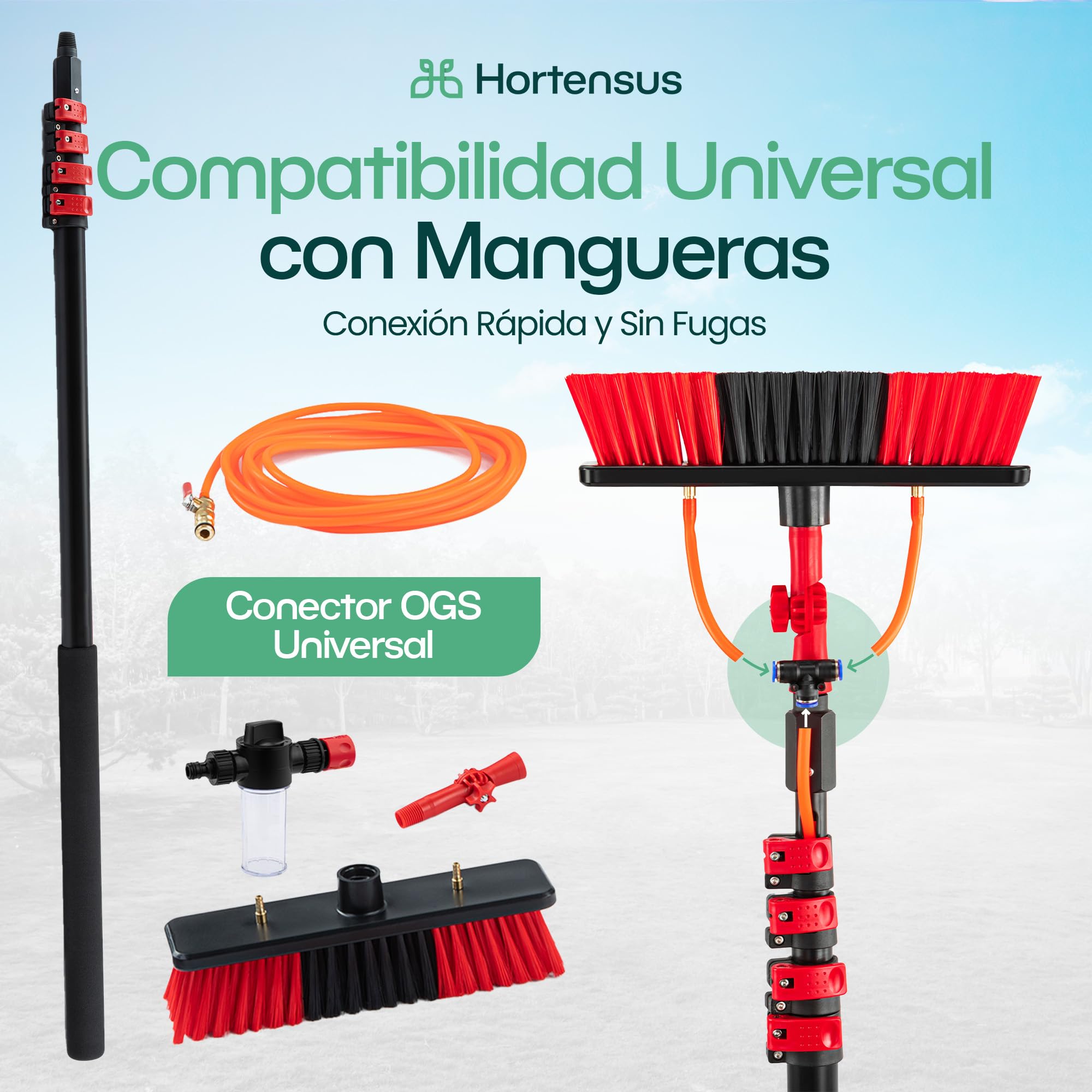 Percha Telescópica 4,6 m con Cepillo High Clean | Escoba Telescópica, Limpieza de Techo y Placas Solares, Cepillo Multifunción