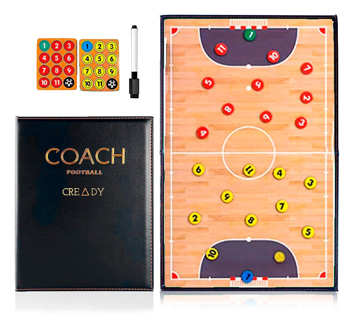 CREADY Pizarra Entrenador de Futbol Sala 28x21cm con 24 Imanes y Rotulador Borrador
