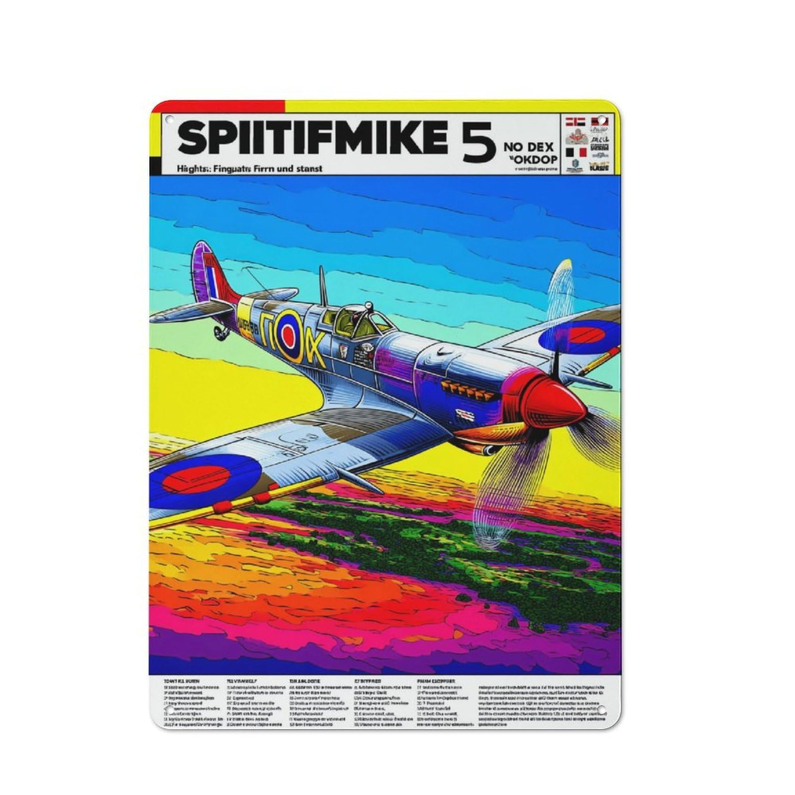Junmoney Spitfire Mike 5 Aerial Legend 40X30cm Rustic Metal Plaque With For Café Or Restaurant, For Themed Interiors In Cafés And Restaurants