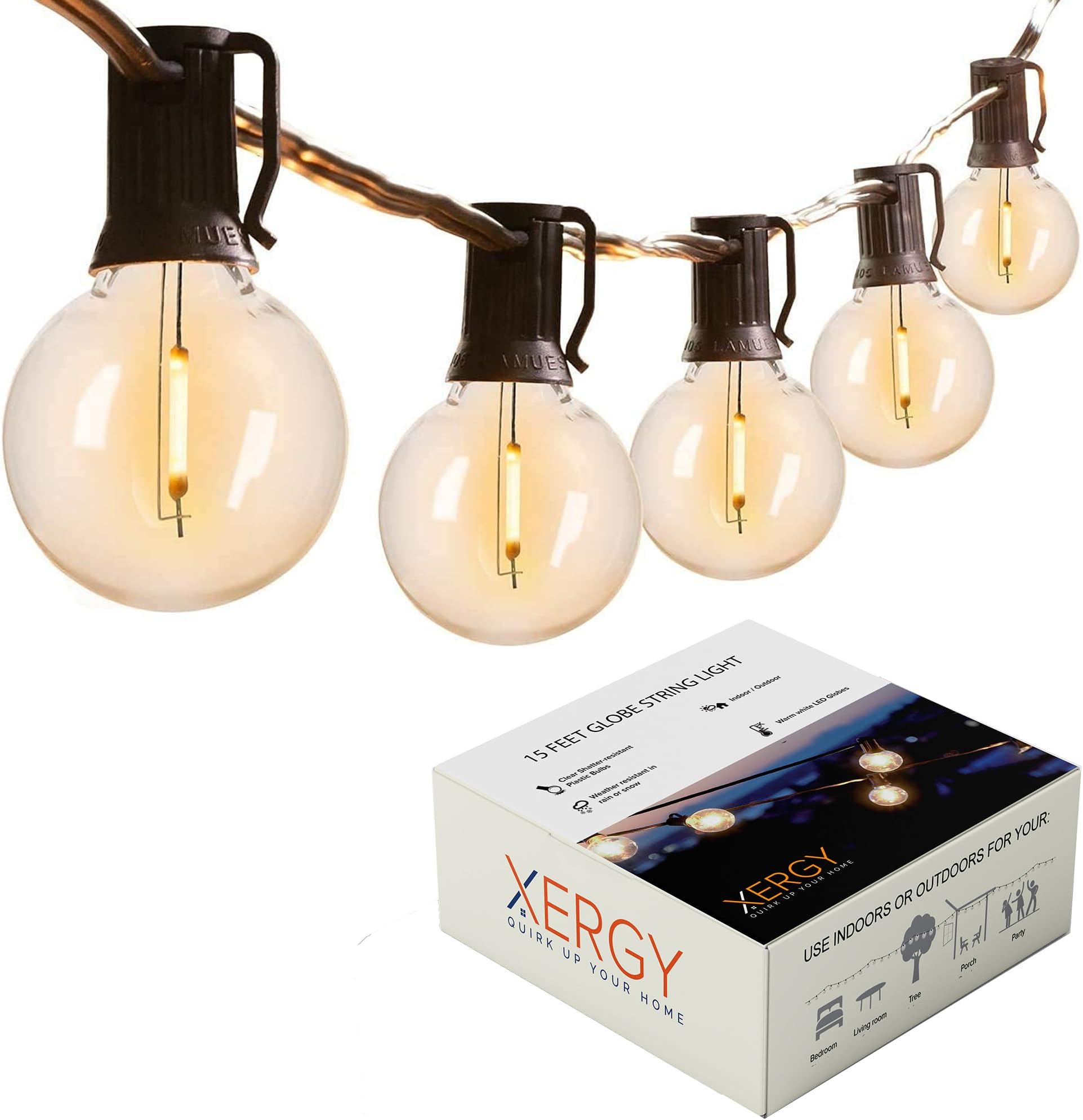 Outdoor String Lights 15 Feet G40 Globe Lights with 15 Edison LED Break Proof Bulbs +1 Extra, Light for Backyard Terrace Garden Balcony Party Decor for Home Decoration