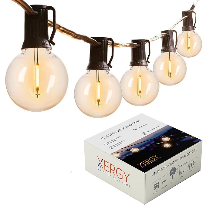 XERGY Outdoor String Lights 15 Feet G40 Globe Lights with 15 Edison LED Break Proof Bulbs +1 Extra, Light for Backyard Terrace Garden Balcony Party Decor for Home Decoration