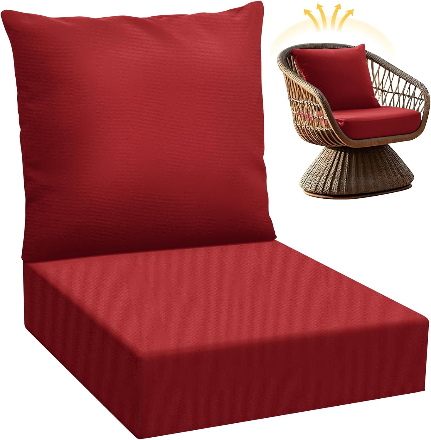 Patelai 1 Set Outdoor Deep Seating Cushions for Patio Furniture 24 x 24 Inch Waterproof Fade Resistant Patio Furniture Back Pads and Chair Cushions Replacement for Pool Yard Garden Couch (Red) Red 2