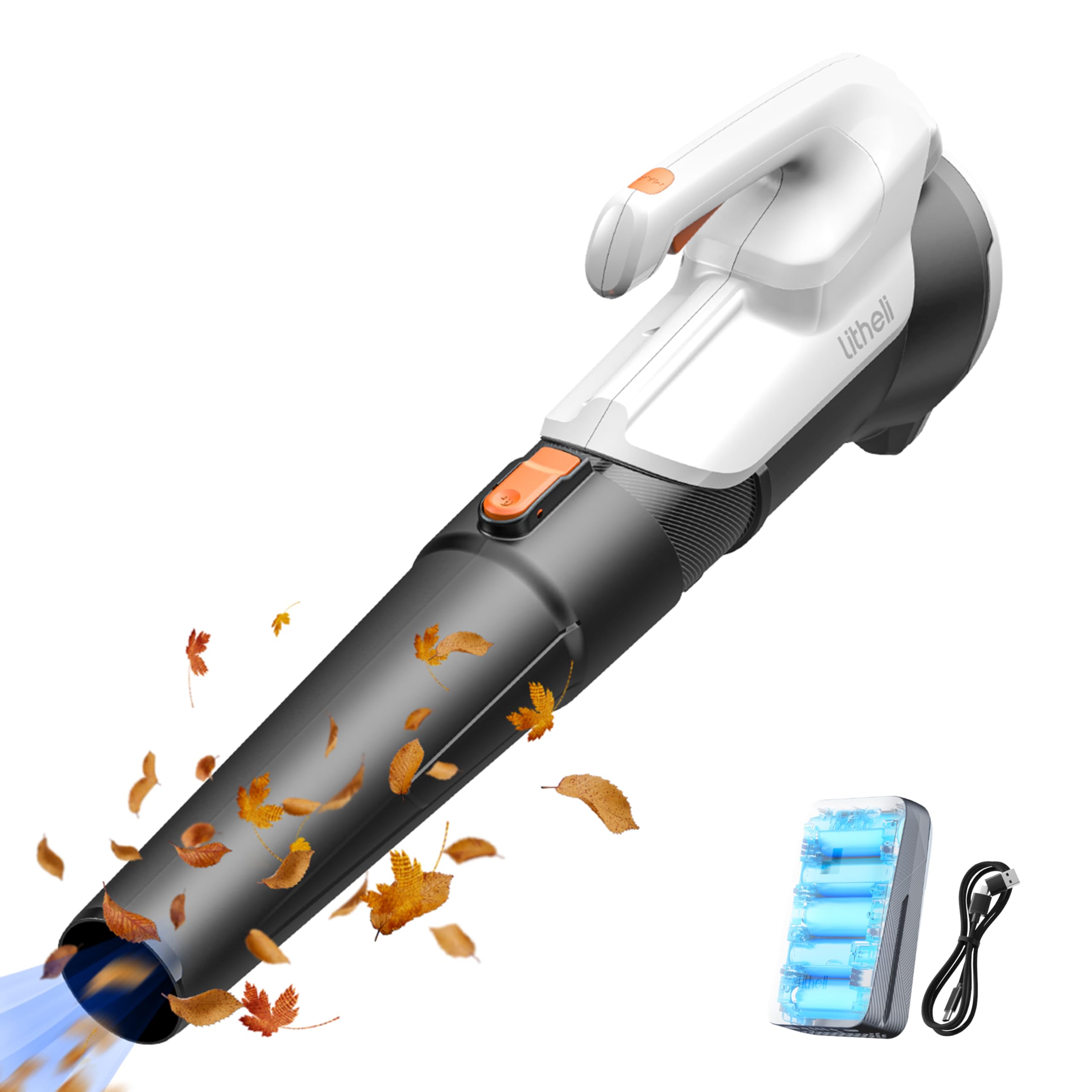 Litheli Soffiatore a Batteria,137 km/h, 604 m³/h, Raccogli Foglie da Giardino con Batteria 20V 2.0AH, Design Leggero,Doppia Velocità