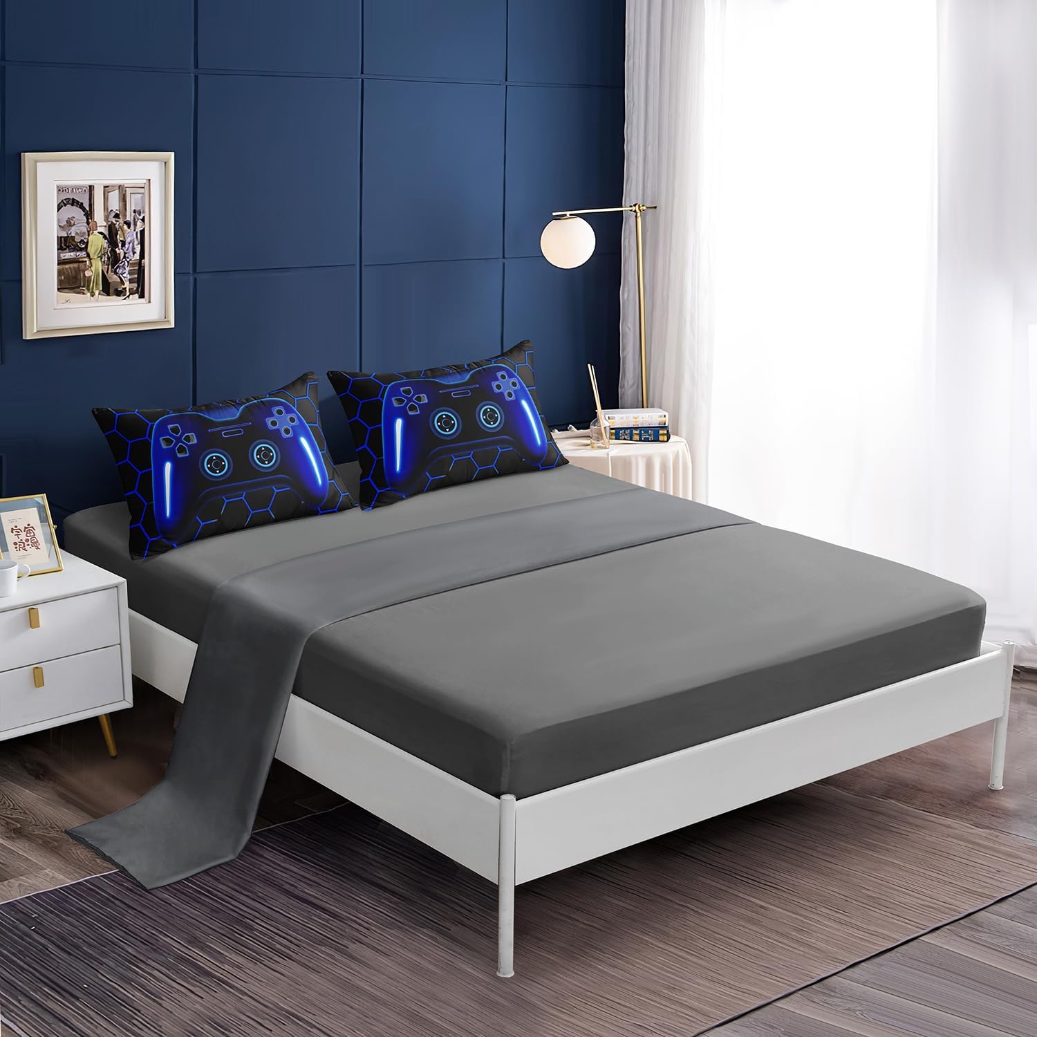 5 Pieces Bed in a Bag for Boys Bedding Sets Twin Size,Gamer Comforter Sets for Boys Kids, Gaming Comforter Set for Room Decor with Flat Sheet,Fitted Sheet,Pillowcase,Cushion Cover - Image 3