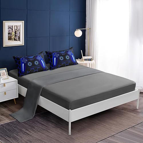 Miniatura 8 de Juego de ropa de cama de 5 piezas para niños, tamaño individual, juego de edredón de videojuegos para niños y niños, decoración de habitación de