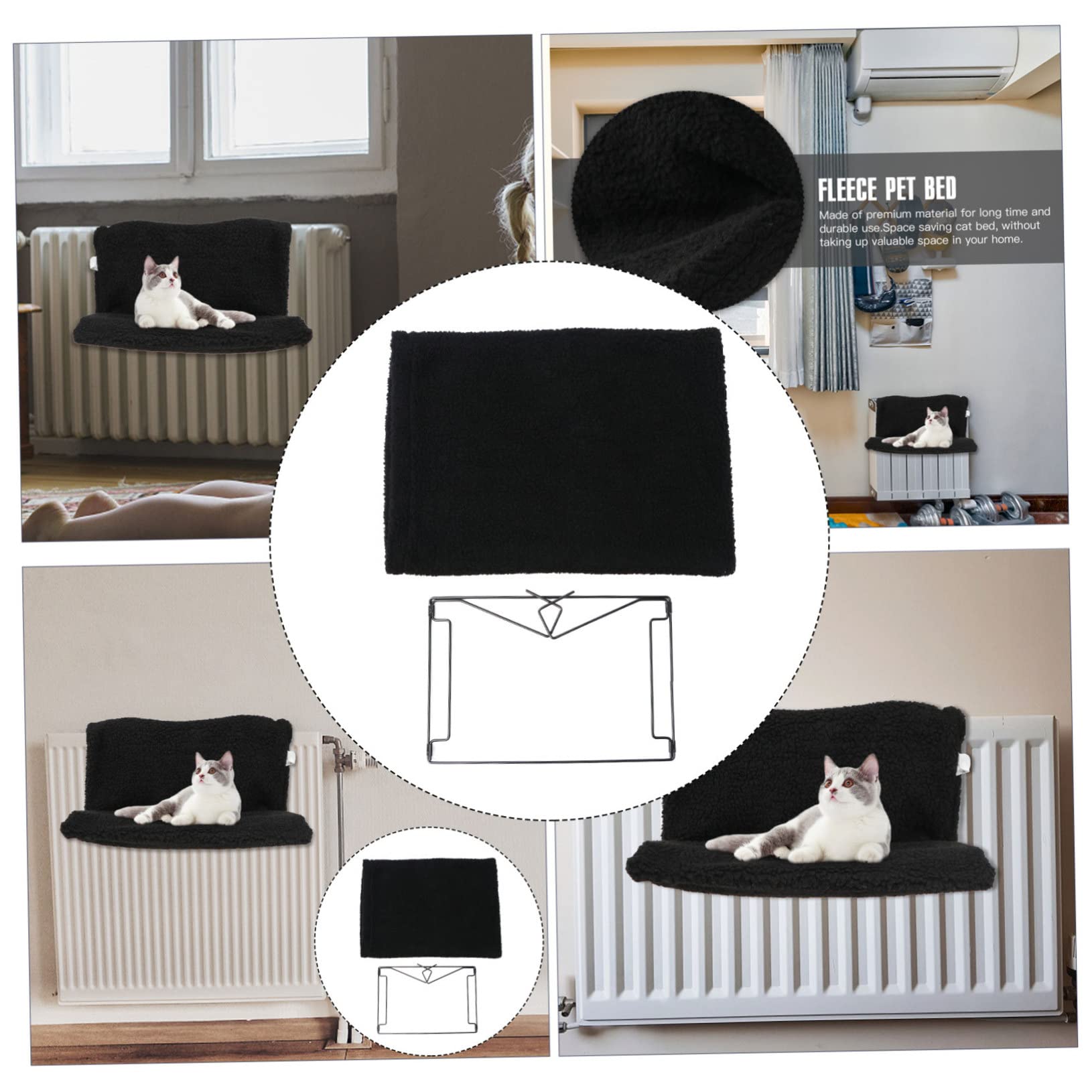 Housoutil Lit de Radiateur pour Chat Noir, Hamac en Polaire, Ambiance Noël