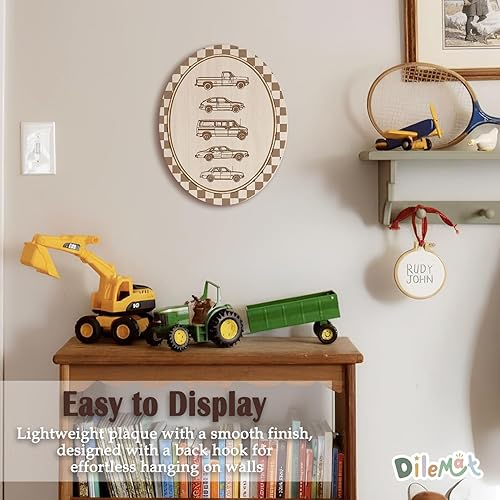 Miniatura 4 de Dilemat Decoración de habitación de niños, decoración de habitación de autos para niños, arte de pared ovalado, retro, neutro, vehículo a cuadros,