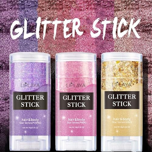 Yeweian Gold Face Body Glitter Stick, Lip Eye Nails Hair Body Glitter Gel,Singer Concerts Face Body Sequins Glitter Makeup, Mardi Gras Glitter Accessories,Chunky Holographic Face Glitter Gel For Women #TOP6