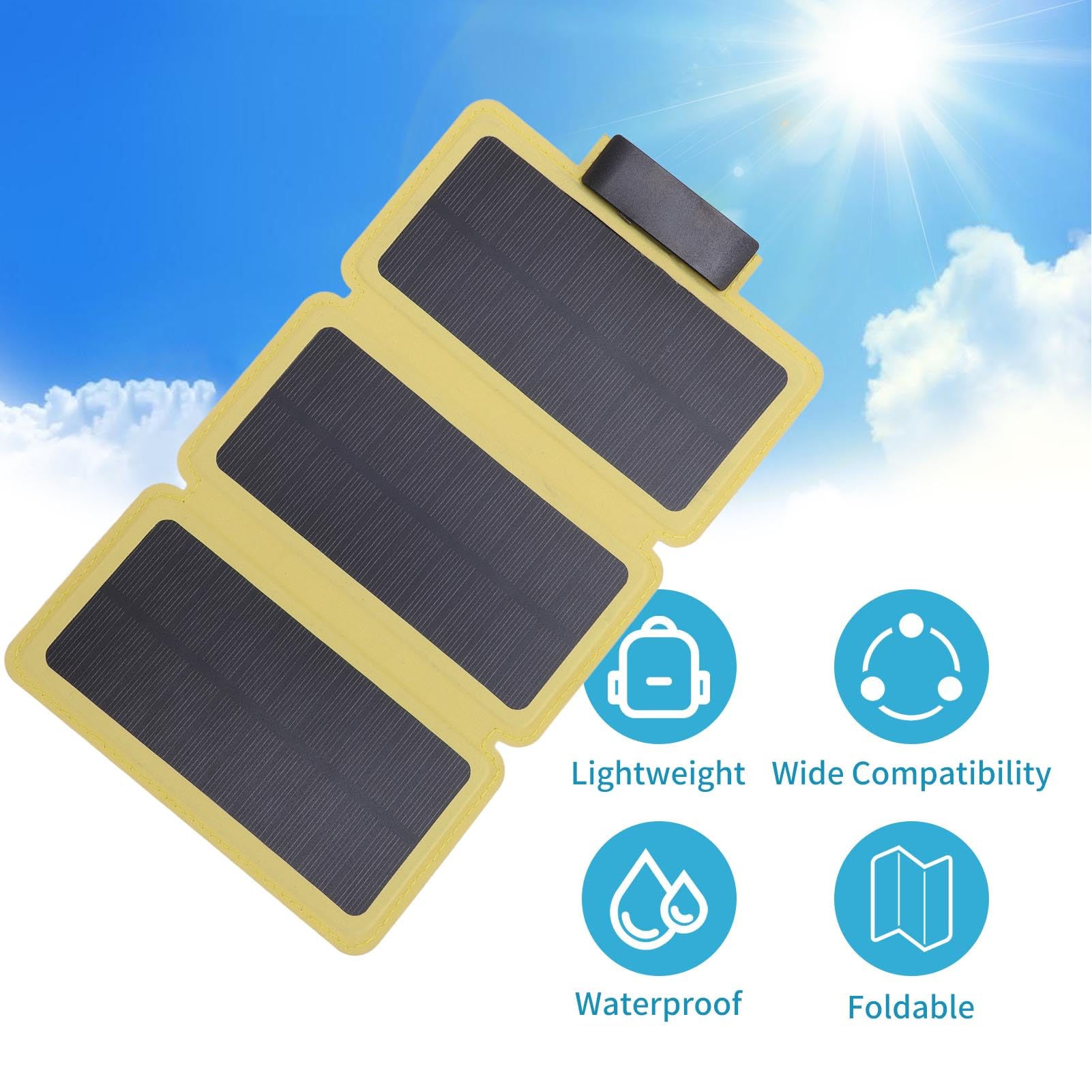 Banco de Energía Solar Cargador Portátil con Panel Solar Monocristalino Plegable de 3 Partes 30W Carga Rápida Puerto Dual Tipo C para Teléfono Tableta Camping