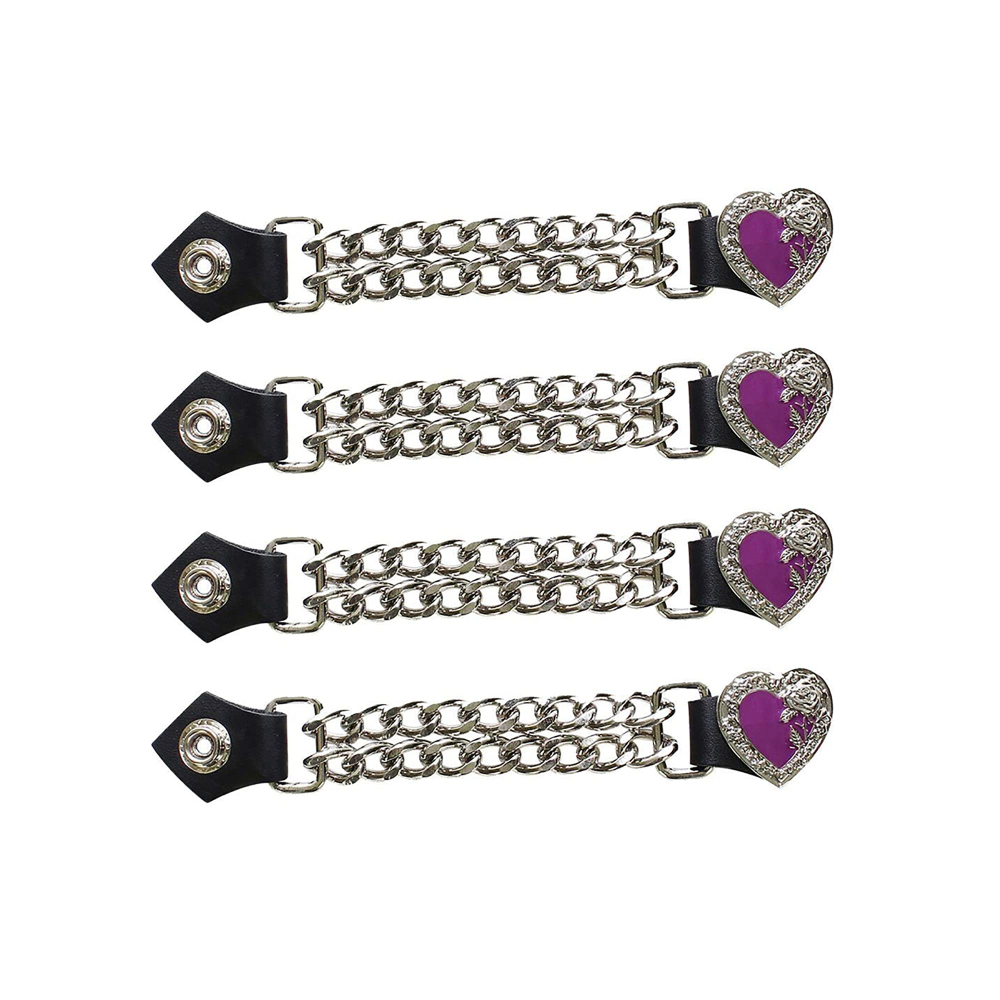 Extensor de chaleco de cuero auténtico púrpura para mujer biker con doble cadena cromada 3