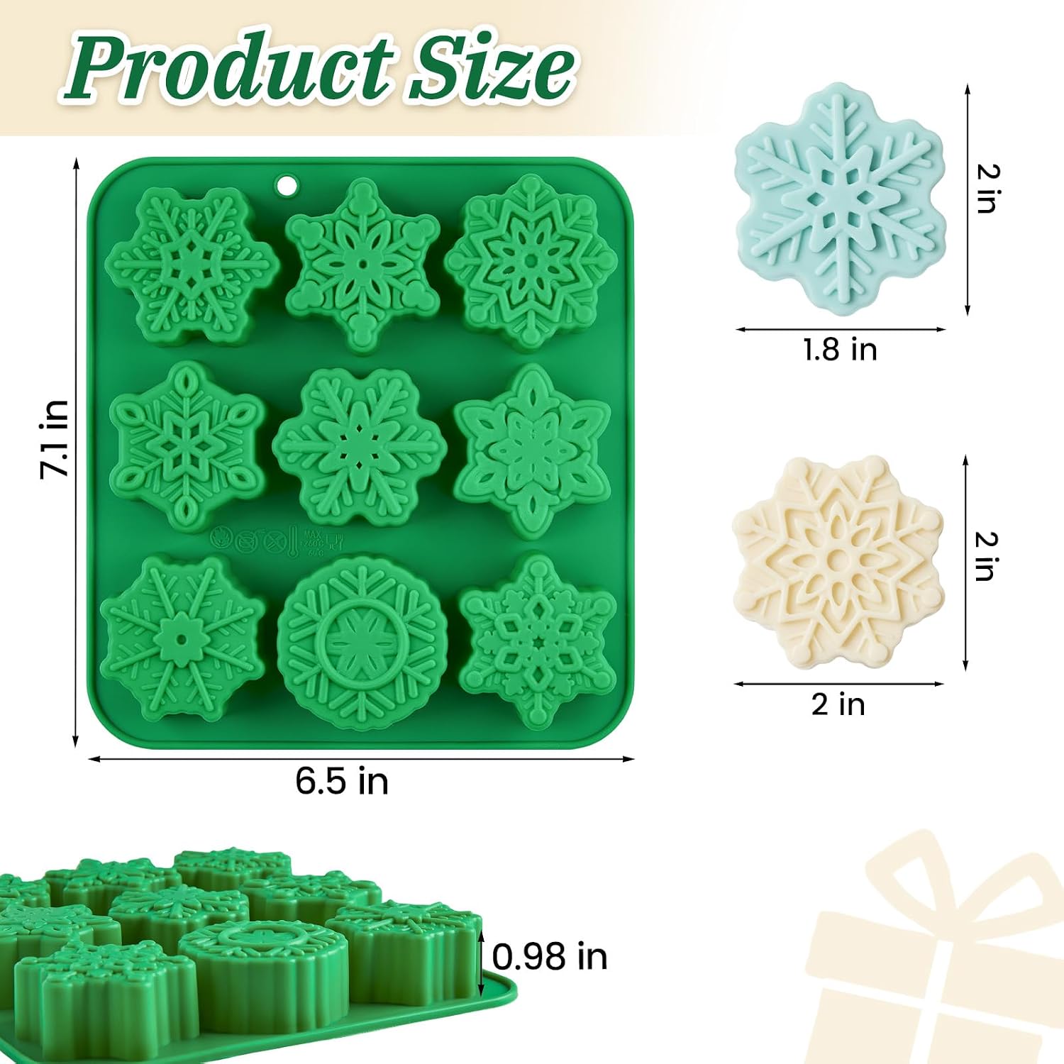 JOERSH Snowflake Silicone Molds, 9 Shapes Christmas Chocolate Mold, 2Pcs