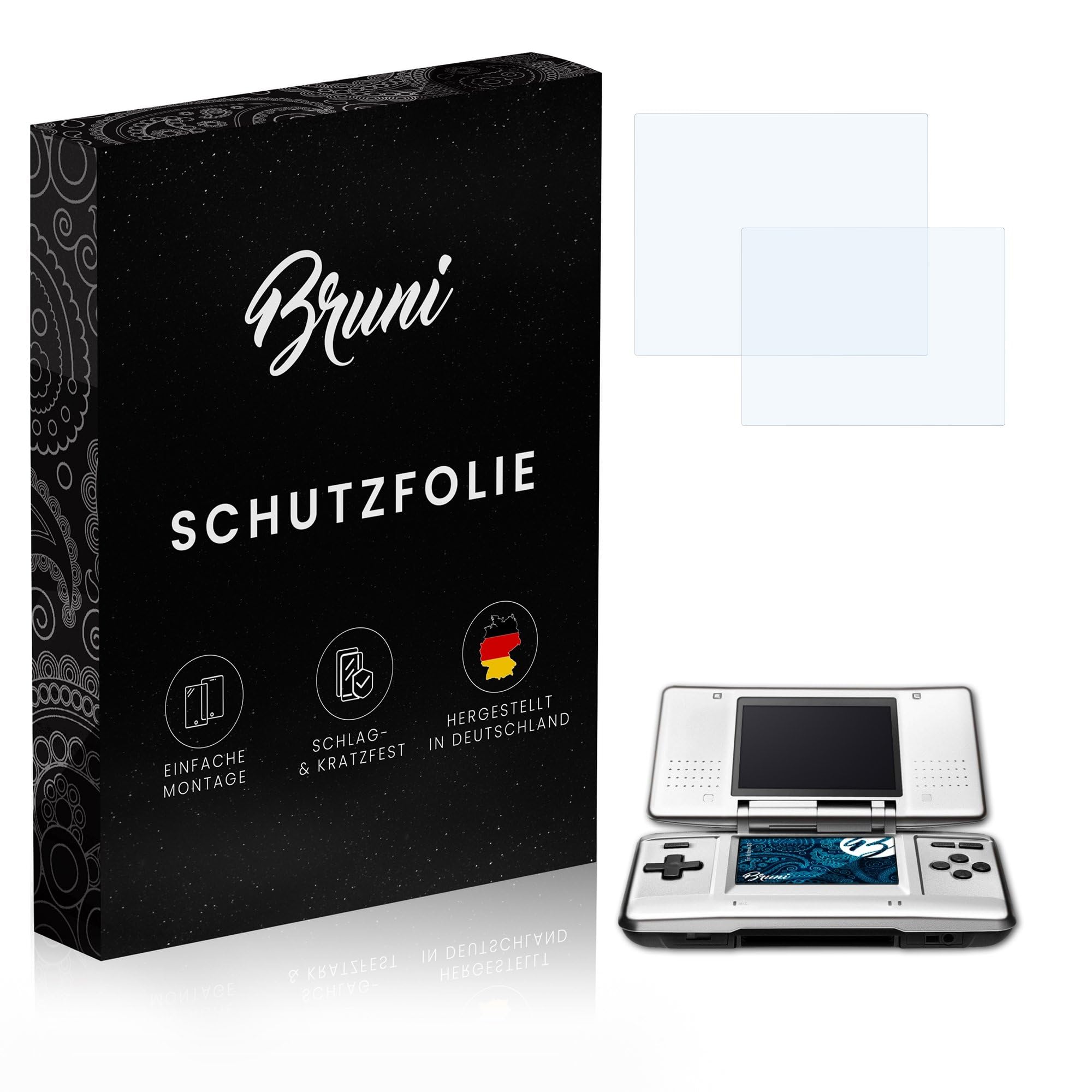 Bruni Película Protectora compatible con Nintendo DS Protector Película, claro Lámina Protectora (Set de 2)