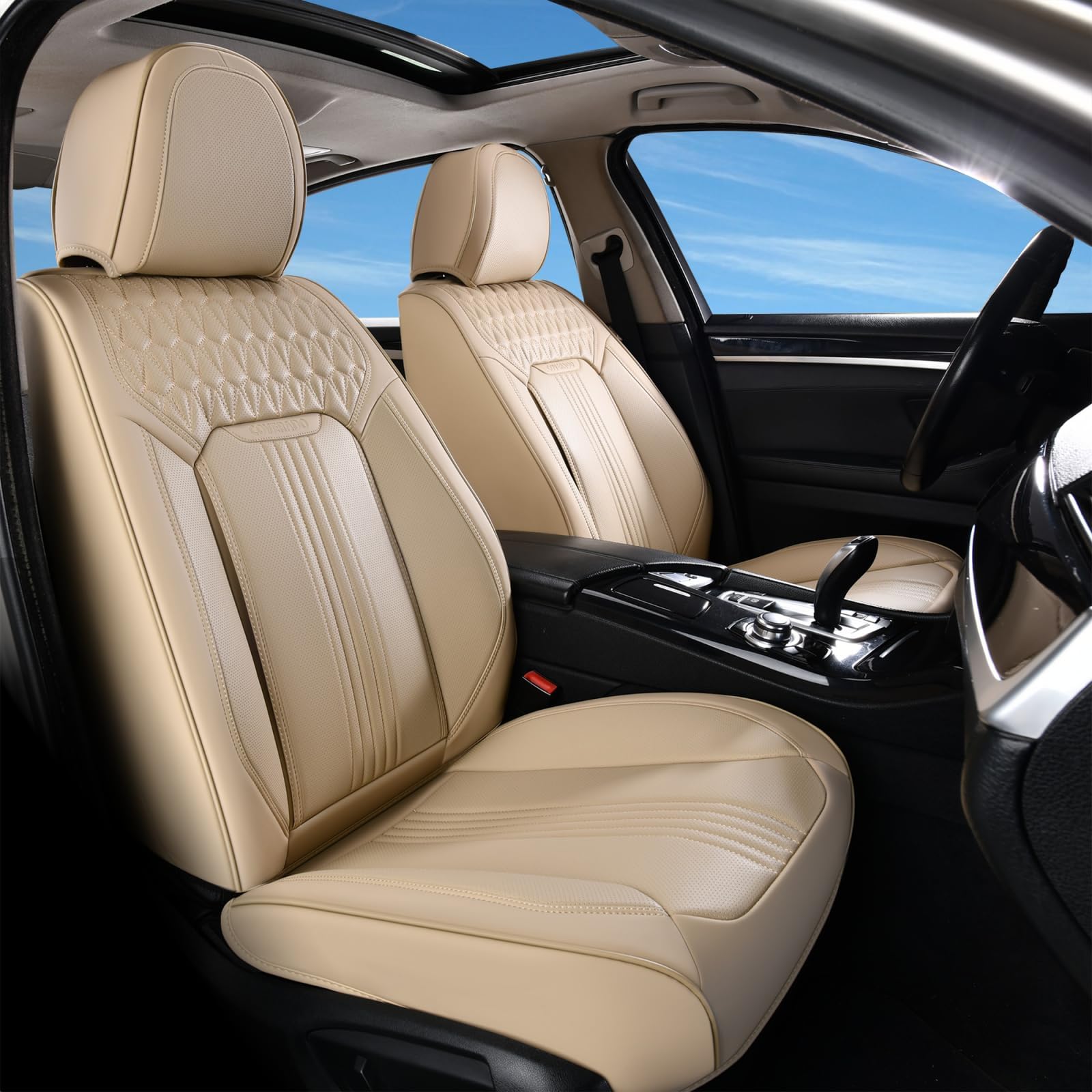 Coverado Seat Covers, Car Seat Covers Front Seats, Beige Seat Cover, Waterproof Car Seat Cushion, Front Car Seat Covers Leatherette Car Seat Protector Universal Fit Most Cars
