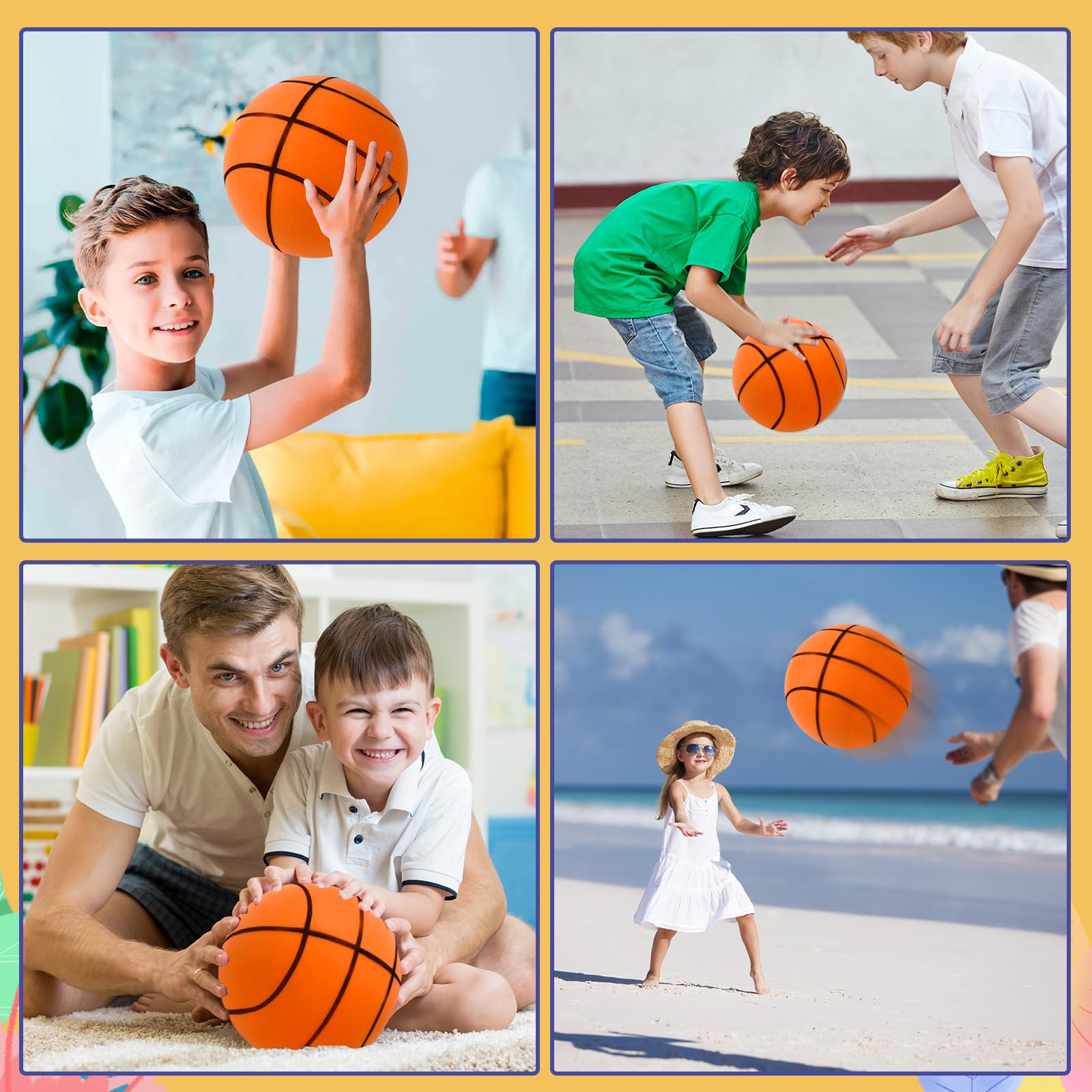 Ballon de Basket Enfant, Ballon de Basket Silencieux Taille 3, 18cm Ballon Basket Mousse, Basketball d'intérieur Silencieux, Silent Ball Basketball avec Panier, pour Enfants 3 4 5 6 Ans