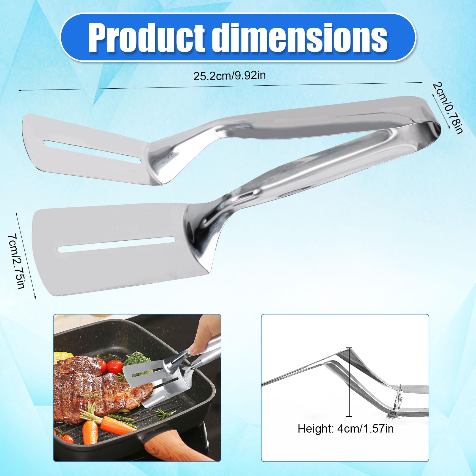 Stainless Steel Double-Sided Shovel Clip/Turner, 2025 New Double-Sided Spatula Multifunctional Grill Clamp Spatula Grilling Cooking Tongs for Steak Fish Bread Kitchen Accessory