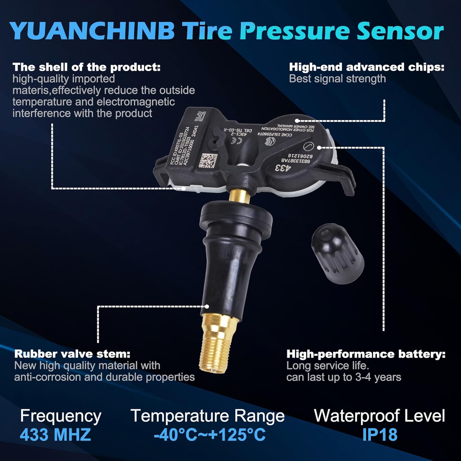 68313387AB TPMS Sensor Dodge,Pre-Programmed TPMS Sensors Set of 4 Compatible with Chrysler 200 Jeep Compass Grand Cherokee Dodge Dart Fiat 500， 433Mhz Replaces#68193586AC 68252493AB