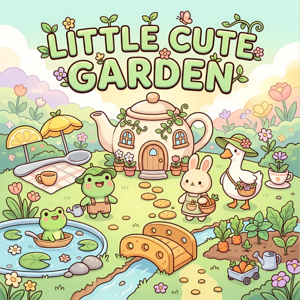 Little Cute Garden Coloring Book: Coloring Pages for Cute Animals Lovers | Cozy Into Garden, Frogs Bunny Geese | 8.5x8.5 inches, 104 Pages | Tiny Gardens