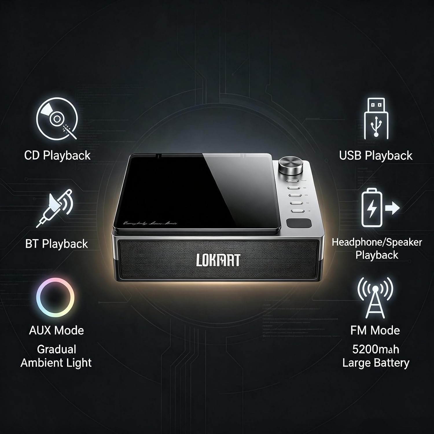 LOKMAT CD Player Portable Bluetooth Small Retro CD Players for Home (Black)