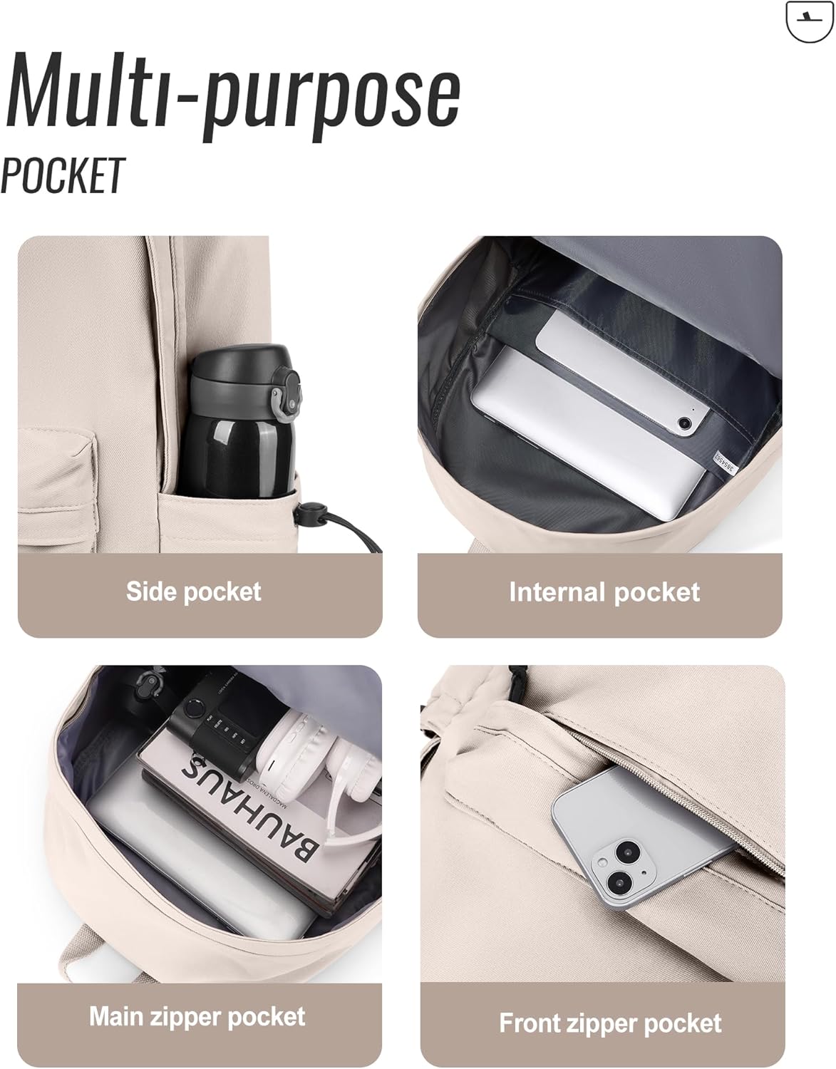 BJLFS White School Backpack for Girls Women, Waterproof High School Book Bag Cute Backpack for Men Teens Boys, Lightweight Mini Classic Basic College Backpack Middle School Back Pack Daypack - Image 6