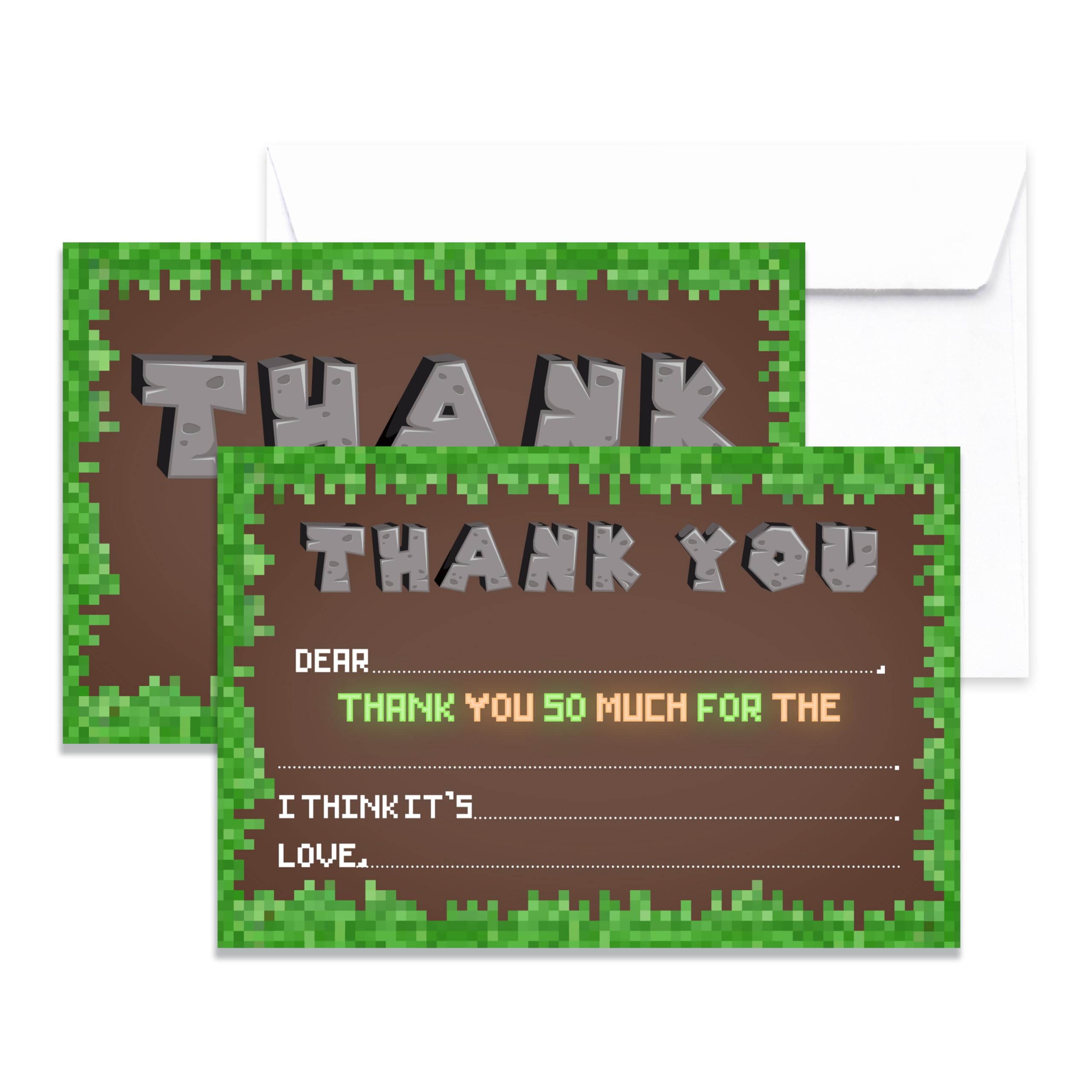 20 Thank You Cards With Envelopes, Gaming Greeting Cards Gifts For Kids Boys Girls, Blank Thank You Note For Birthday Wedding Baby Shower Bridal Shower Graduation, 13