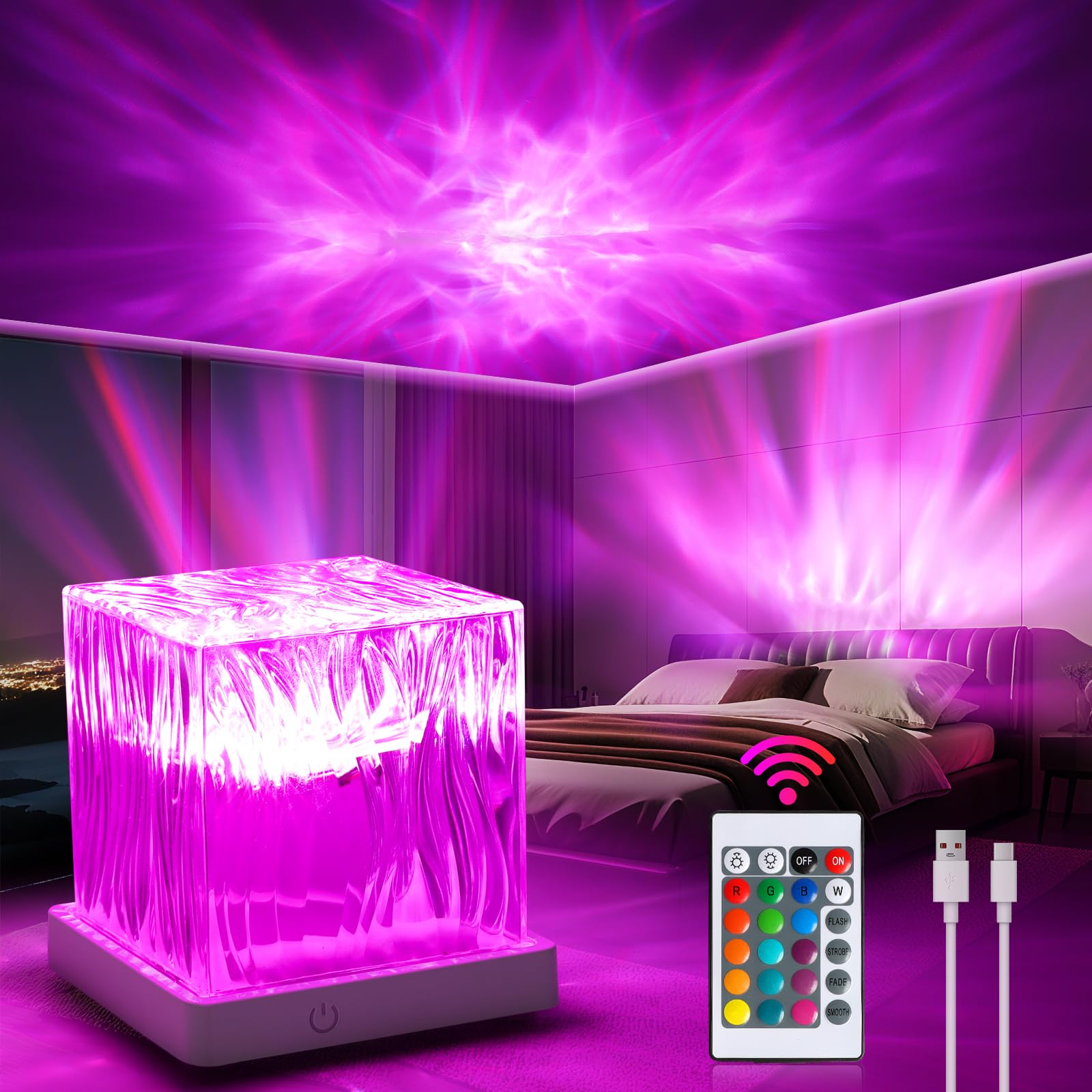 Dreamy Cubby Nordlicht-Projektorlicht, LED Sternenhimmel Projektor 16 Farben Polarlicht Lampe & Aurora Lampe, modernes/futuristisches/Weltraum-Projektorlicht für Kinder, Schlafzimmer/Party/Spielzimmer