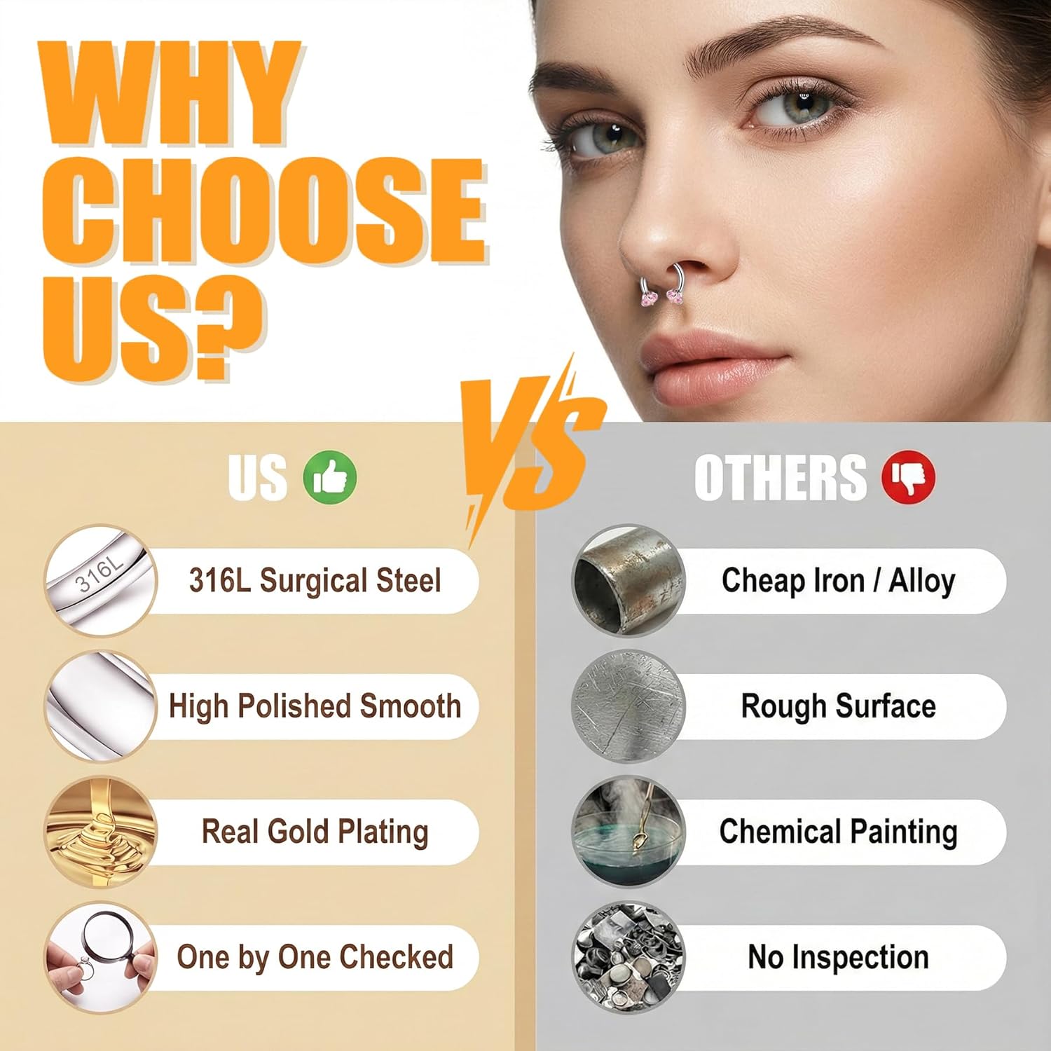 D.Bella Septum rings 18G Horseshoe Nose Ring Hoop for Women Lip Hoops Half Hoop Earring Rook Daith Tragus Helix Piercing Jewelry Septum Rings - Image 4