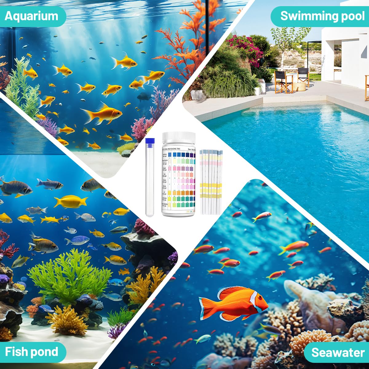 200 bandelettes de test d'eau 9 en 1 pour aquarium : pH, nitrites, nitrates, chlore, dureté totale, fer, cuivre. Test rapide pour l'eau potable, l'eau de piscine, l'eau d'aquarium, l'eau de fontaine e