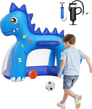 JOSEN Inflatable Toddler Basketball Hoop & Soccer Goal, 2-in-1 Mini Basketball Hoop Indoor Outdoor Sports Center Toys with DIY Stickers, Kids Birthday for Boys Girls 1 2 3 4 5 Year Old
