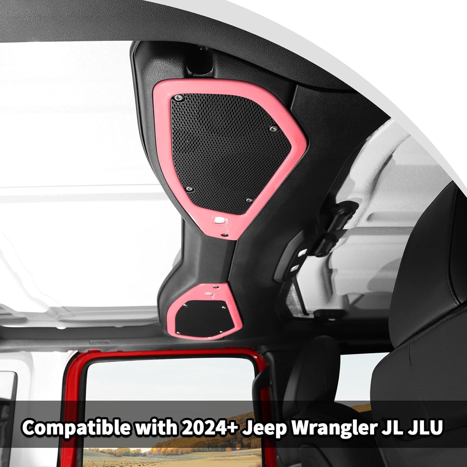 JWWY for Jeep JL Speaker Audio Player Trim Top & A Pillar Cover Trim for 2024-2025 Jeep Wrangler JL JLU & Gladiator JT 4xe Interior Accessories ABS 4PCS Pink