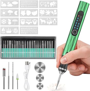 Upgraded Electric Engraving Pen, 37 Bits, 3-Speed Adjustable, USB Rechargeable, Cordless Rotary Tool for 50+ Surfaces Perfect for DIY Crafts & Personalization Ideal Valentines Day Gift Green